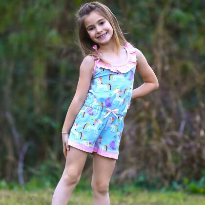 AnnLoren Little & Big Girls Jumpsuit Magical Unicorn Rainbows Spring Romper alternate image