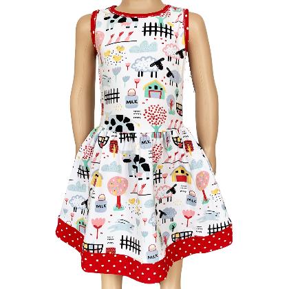 AnnLoren Little & Big Girls Farm Animal Sleeveless Cotton Swing Dress alternate image