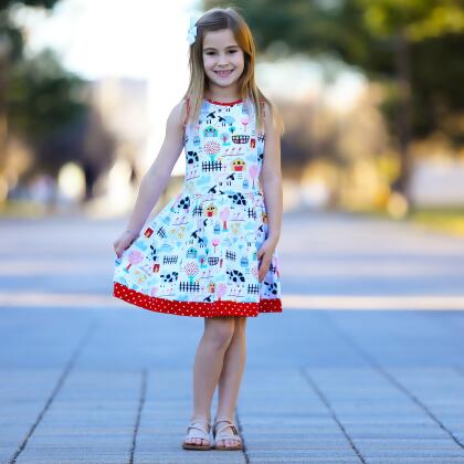 AnnLoren Little & Big Girls Farm Animal Sleeveless Cotton Swing Dress alternate image