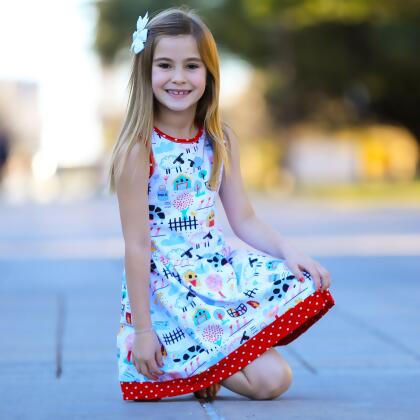 AnnLoren Little & Big Girls Farm Animal Sleeveless Cotton Swing Dress alternate image