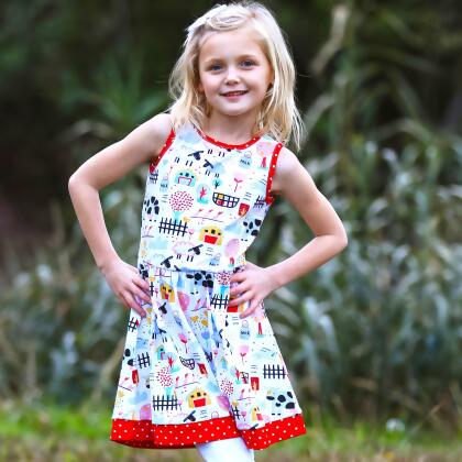 AnnLoren Little & Big Girls Farm Animal Sleeveless Cotton Swing Dress alternate image