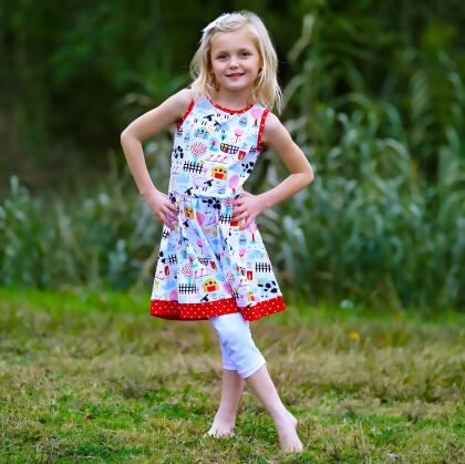 AnnLoren Little & Big Girls Farm Animal Sleeveless Cotton Swing Dress alternate image