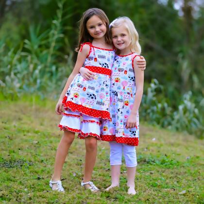 AnnLoren Little & Big Girls Farm Animal Sleeveless Cotton Swing Dress alternate image