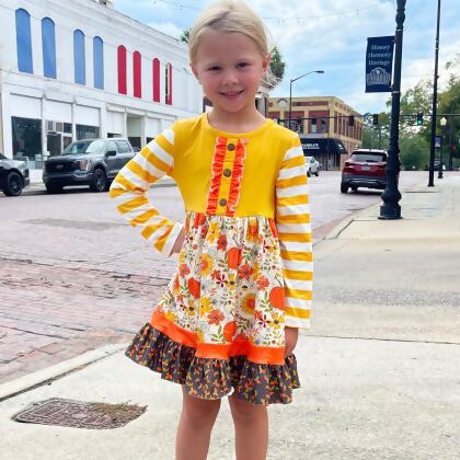 Girls Autumn Pumpkin Floral Cotton Knit Fall Long Sleeve Dress alternate image
