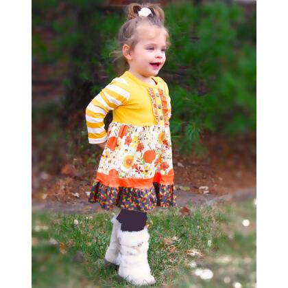 Girls Autumn Pumpkin Floral Cotton Knit Fall Long Sleeve Dress alternate image