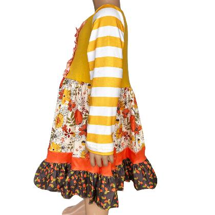 Girls Autumn Pumpkin Floral Cotton Knit Fall Long Sleeve Dress alternate image