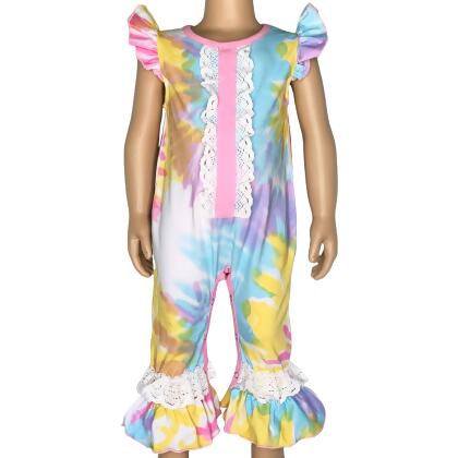 Boutique Pastel Tie Dye Baby Girls Easter Romper Onesie Toddler Jumpsuit alternate image