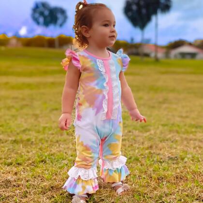 Boutique Pastel Tie Dye Baby Girls Easter Romper Onesie Toddler Jumpsuit alternate image