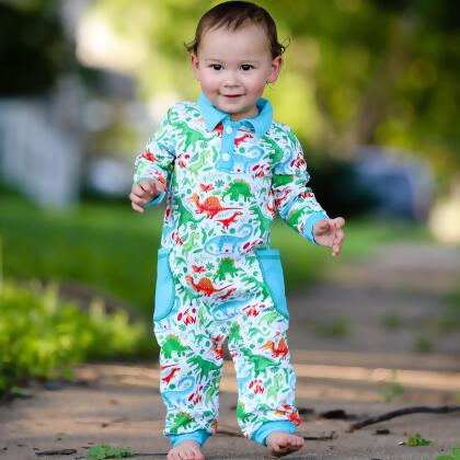 Dinosaur T Rex long sleeve Collar Baby/Toddler Boys Romper alternate image