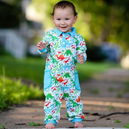 Dinosaur T Rex long sleeve Collar Baby/Toddler Boys Romper alternate image