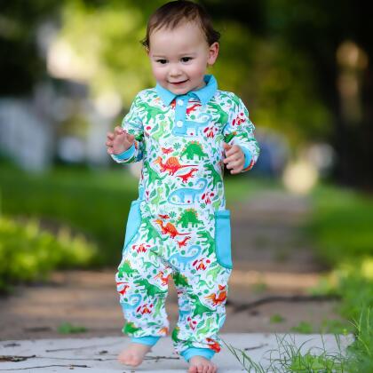 Dinosaur T Rex long sleeve Collar Baby/Toddler Boys Romper alternate image