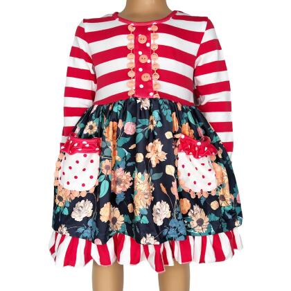 Girls Boutique Red Floral Striped Ruffled Holiday Dress alternate image