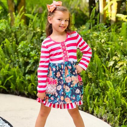 Girls Boutique Red Floral Striped Ruffled Holiday Dress alternate image