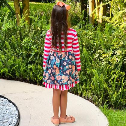 Girls Boutique Red Floral Striped Ruffled Holiday Dress alternate image