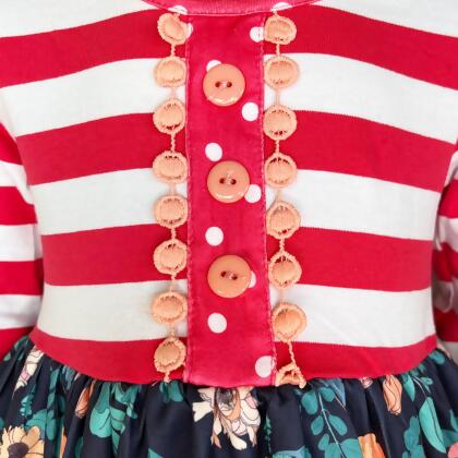 Girls Boutique Red Floral Striped Ruffled Holiday Dress alternate image