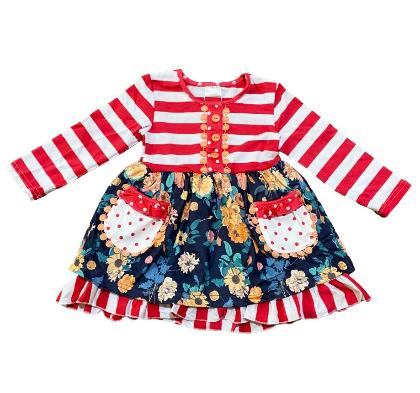 Girls Boutique Red Floral Striped Ruffled Holiday Dress alternate image