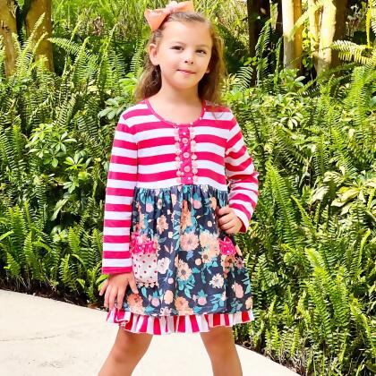 Girls Boutique Red Floral Striped Ruffled Holiday Dress alternate image