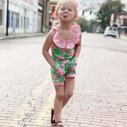 Girls Jumpsuit Shabby Chic Floral Spring Summer Romper alternate image