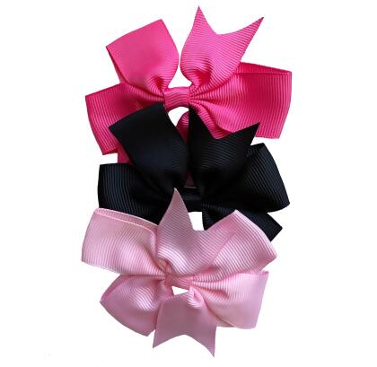 Set of 3- Baby Pink, Hot Pink, Black 3" Ribbon Bow Clips alternate image