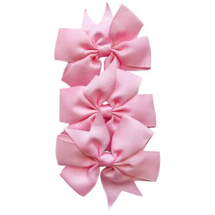 Set of 3- Baby Pink 4" Ribbon Bow Clips alternate image
