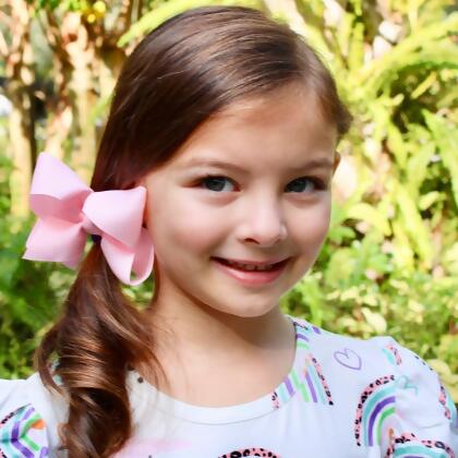 Set of 3- Baby Pink 4" Ribbon Bow Clips alternate image