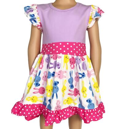 Girls Easter Bunny Dress Ruffle Party Spring Pink & Purple alternate image