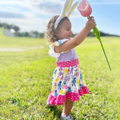 Girls Easter Bunny Dress Ruffle Party Spring Pink & Purple alternate image