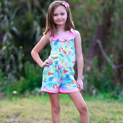 AnnLoren Girls Boutique Nautical Mermaid Jumpsuit Spring Summer Romper alternate image