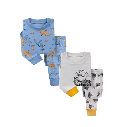 Blue Dinosaurs/Trains 2 Pack Kids Pajamas 