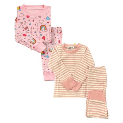Pink Rainbows/Pink Stripes 2 Pack Kids Pajamas 