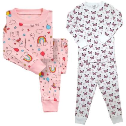 Pink Rainbows/Butterflies 2 Pack Kids Pajamas 