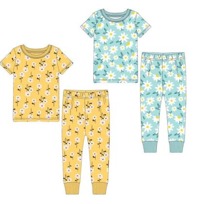 Yellow Flowers/Sunflowers 2 Pack Kids Shortsleeve Pajama sets 