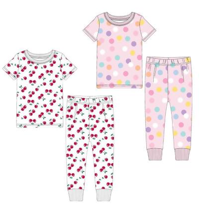 Cherries/Dots 2 Pack Kids Shortsleeve Pajama sets 