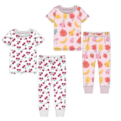 Cherries/Fruits 2 Pack Kids Shortsleeve Pajama sets 