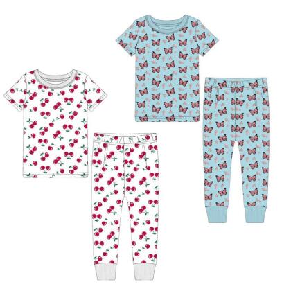 Cherries/Butterflies 2 Pack Kids Shortsleeve Pajama sets 
