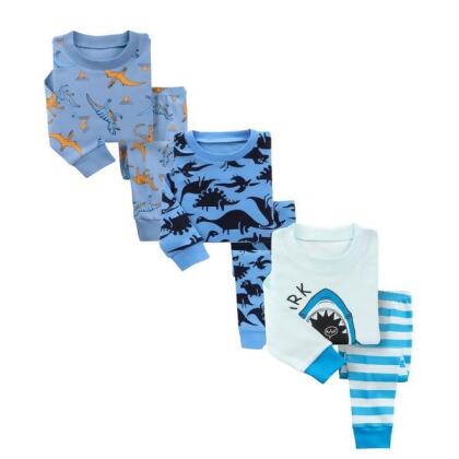 Blue Dinosaurs/Dark Dinosaurs/Sharks 3 Pack Kids Pajamas 