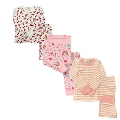 Stripes/Pink Rainbows/Cherries 3 Pack Kids Pajamas 