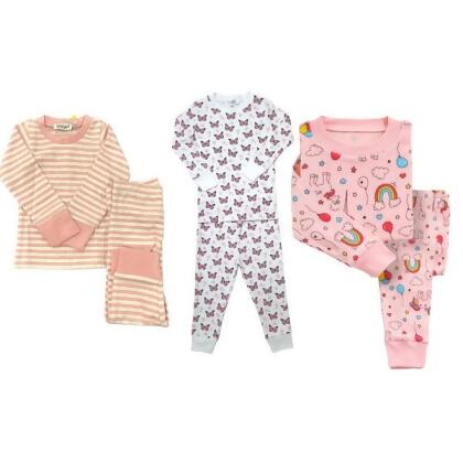 Stripes/Pink Rainbows/Butterflies 3 Pack Kids Pajamas 