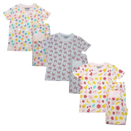 Dots/Fruits/Butterflies 3 Pack Kids Pajamas shortsleeve set 