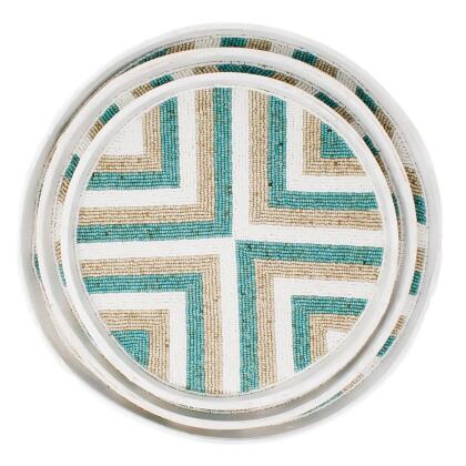 Riviera Tray Set (of 3) - Aqua/Natural/White 