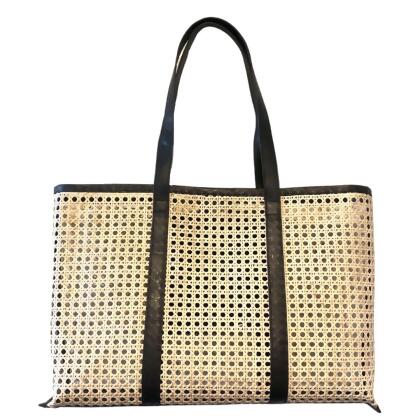 AMELIA CANE & LEATHER TOTE IN BLACK: LARGE alternate image