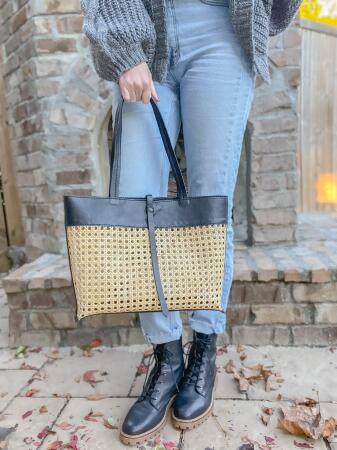 Madeline Cane and Leather Tote in Black alternate image