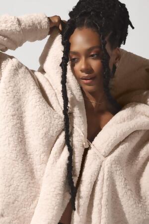 Faux Sherpa Cocoon Coat - Taupe 