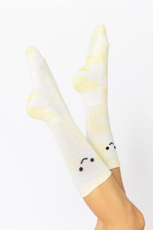 Happy Face Mid-Calf Gym Socks - Yellow Tie Dye 