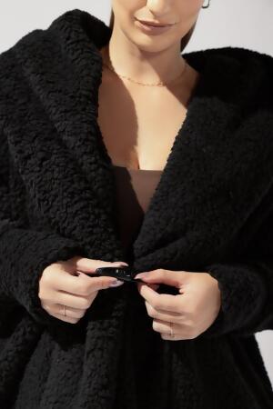 Faux Sherpa Cocoon Coat - Black alternate image