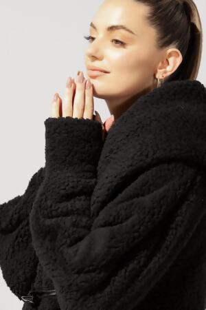 Faux Sherpa Cocoon Coat - Black alternate image