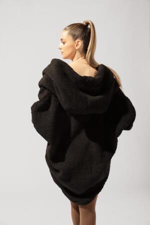 Faux Sherpa Cocoon Coat - Black alternate image