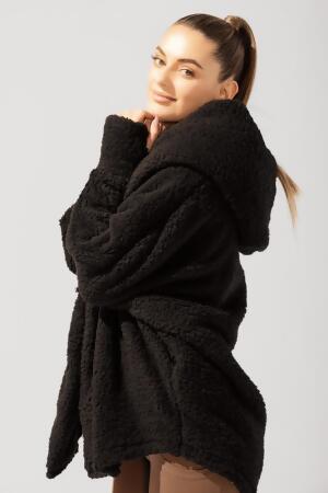 Faux Sherpa Cocoon Coat - Black alternate image
