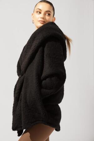 Faux Sherpa Cocoon Coat - Black alternate image
