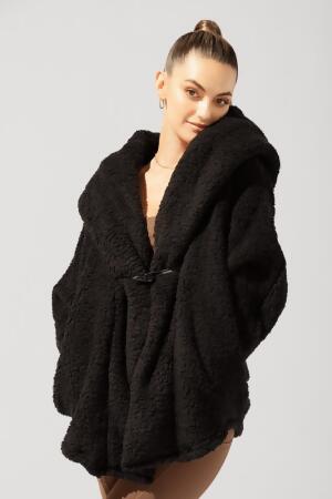 Faux Sherpa Cocoon Coat - Black alternate image